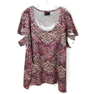 Avenue Tees 2 Please Multicolor Sublimation Print SS Knit Top Womens 30-32